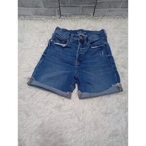 OLD NAVY Sky Hi Extra High Rise Raw Hem Button Fly Denim Shorts Sz 4
